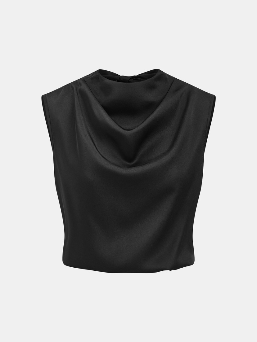Commense Black Draped Cowl-Neck Sleeveless Top